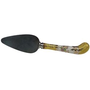 Vintage Prill Sheffield Floral Spatula Cake Pie Hand Painted Enamel Yellow Small